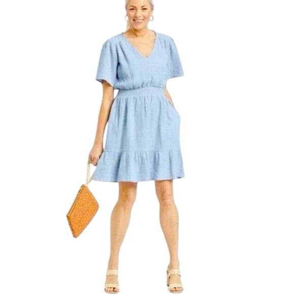 Knox Rose Dresses & Skirts - KNOX ROSE V-NECK GAUZE MUSLIN DRESS SIZE SMALL WITH POCKETS BABY POWDER BLUE NWT